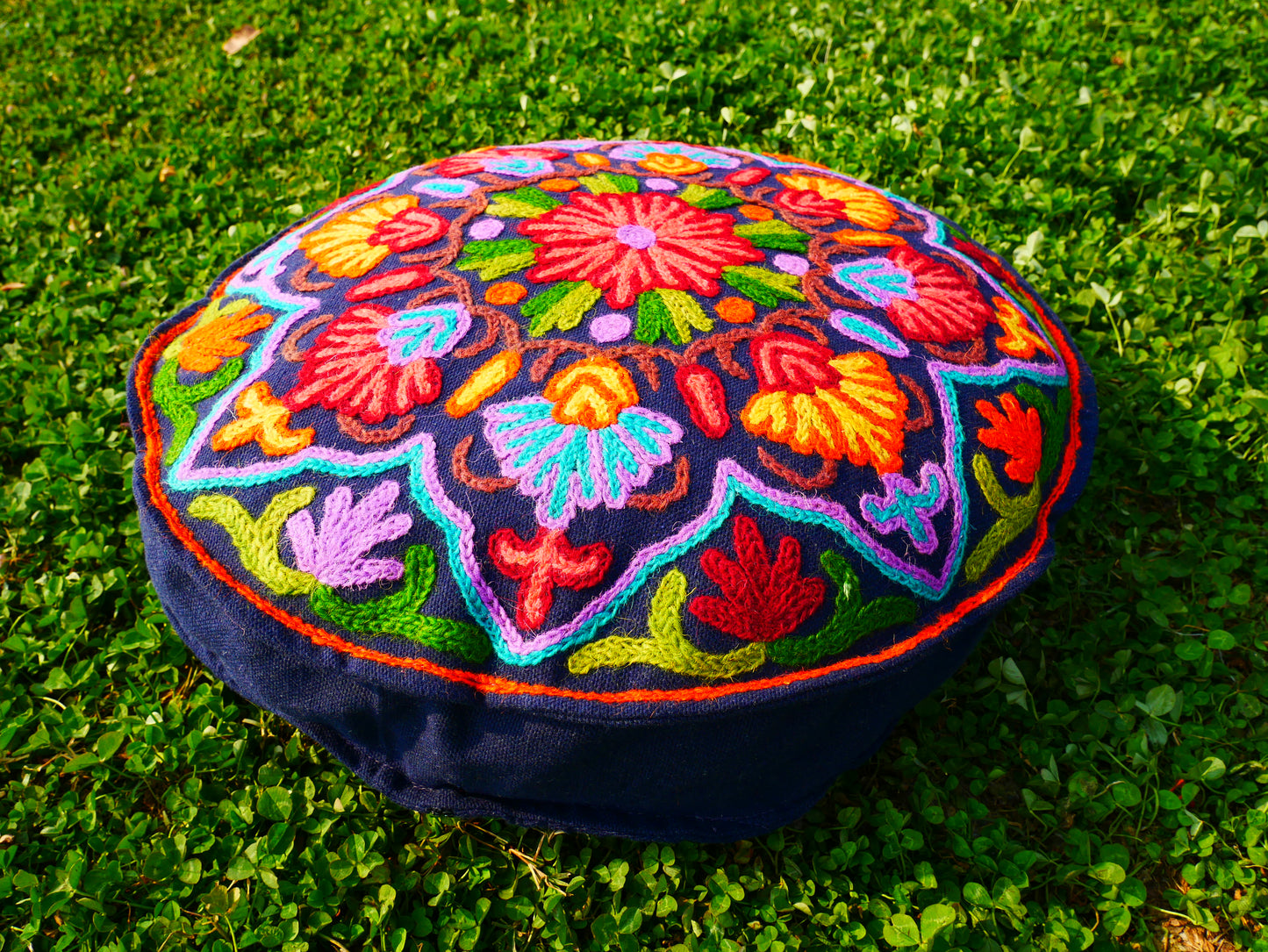Kashmiri Meditation Cushion Cover hand embroidered Boho Floor Seating Pillow for Meditation | Cover Only