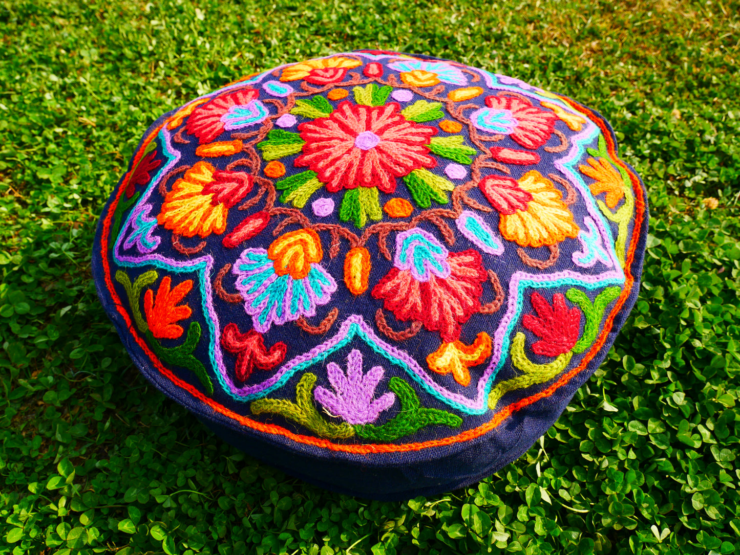 Kashmiri Meditation Cushion Cover hand embroidered Boho Floor Seating Pillow for Meditation | Cover Only
