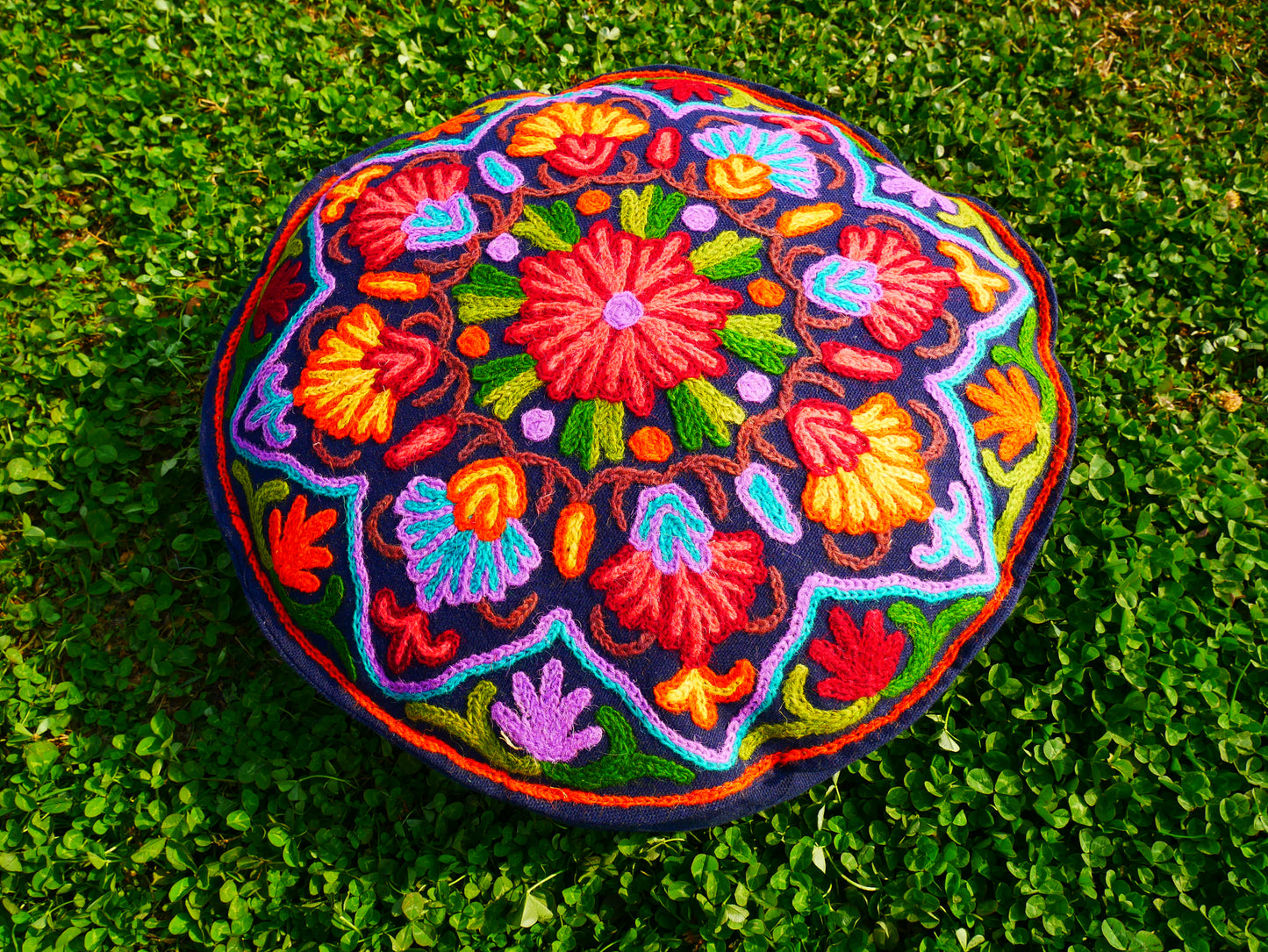 Kashmiri Meditation Cushion Cover hand embroidered Boho Floor Seating Pillow for Meditation | Cover Only