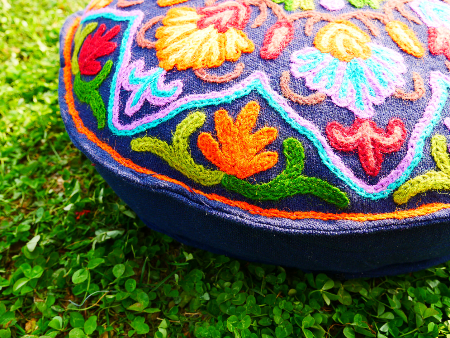 Kashmiri Meditation Cushion Cover hand embroidered Boho Floor Seating Pillow for Meditation | Cover Only