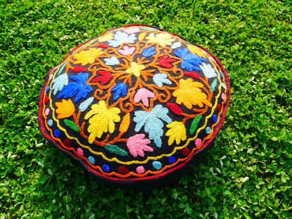 Kashmiri Meditation Cushion Cover hand embroidered Boho Floor Seating Pillow for Meditation or Yoga Spaces | Cover Only