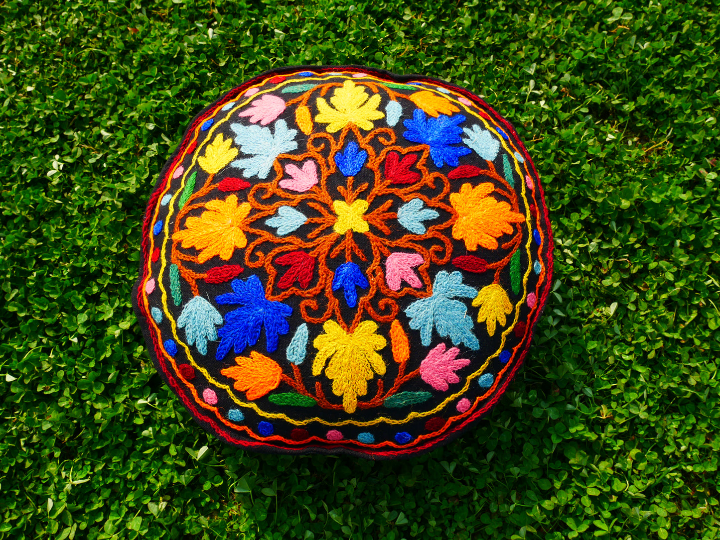 Kashmiri Meditation Cushion Cover hand embroidered Boho Floor Seating Pillow for Meditation or Yoga Spaces | Cover Only