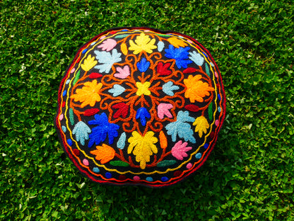 Kashmiri Meditation Cushion Cover hand embroidered Boho Floor Seating Pillow for Meditation or Yoga Spaces | Cover Only