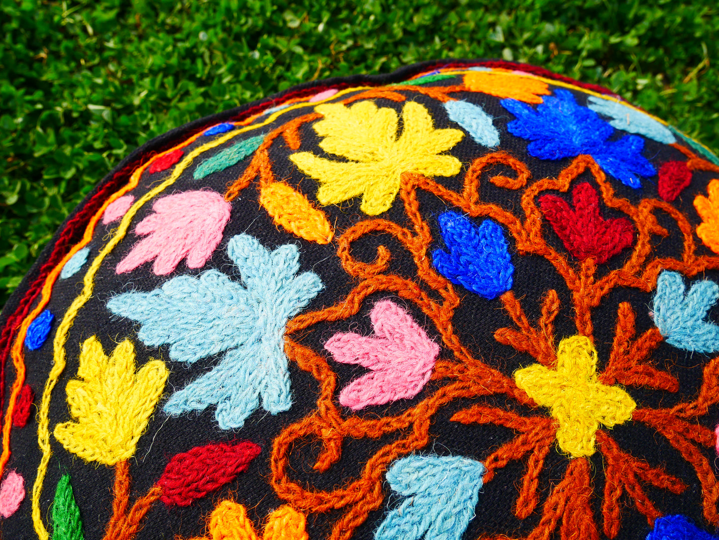 Kashmiri Meditation Cushion Cover hand embroidered Boho Floor Seating Pillow for Meditation or Yoga Spaces | Cover Only