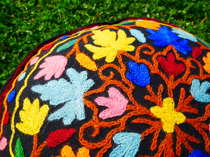 Kashmiri Meditation Cushion Cover hand embroidered Boho Floor Seating Pillow for Meditation or Yoga Spaces | Cover Only