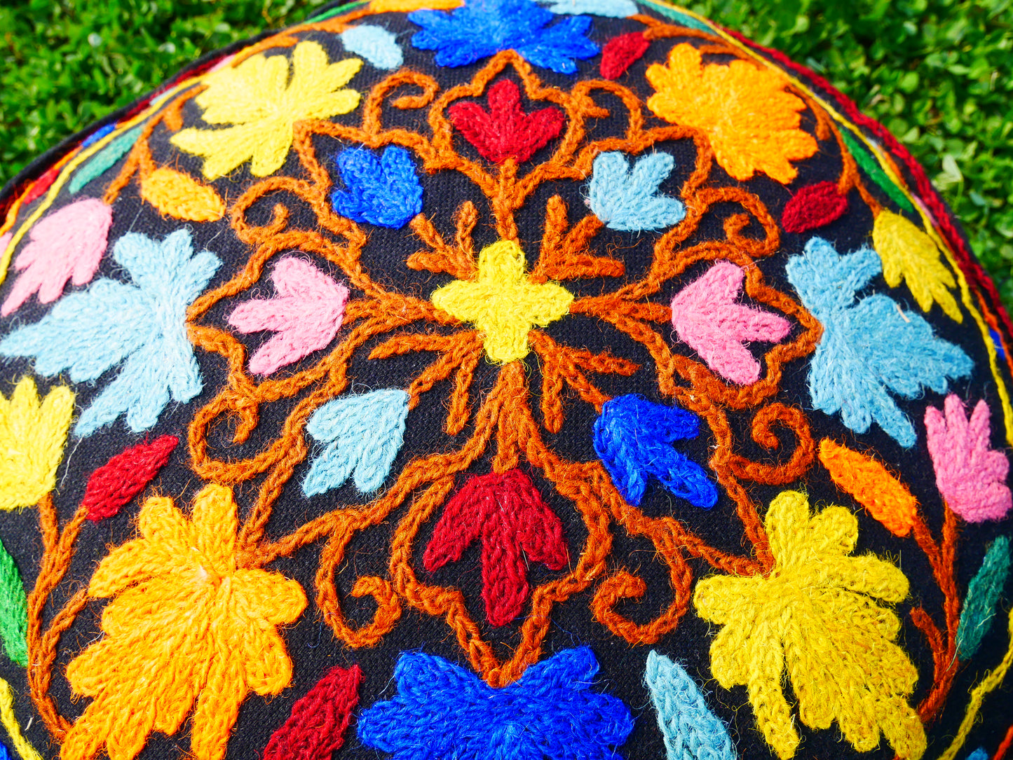 Kashmiri Meditation Cushion Cover hand embroidered Boho Floor Seating Pillow for Meditation or Yoga Spaces | Cover Only