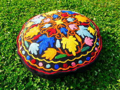 Kashmiri Meditation Cushion Cover hand embroidered Boho Floor Seating Pillow for Meditation or Yoga Spaces | Cover Only