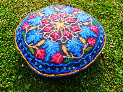 Hand-Embroidered Kashmiri Mandala Cushion Cover – Boho Floor Seating Pillow for Meditation | Cover Only
