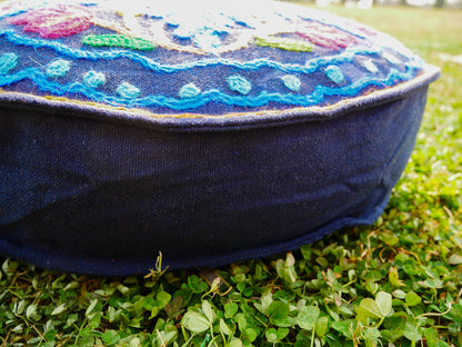 Hand-Embroidered Kashmiri Mandala Cushion Cover – Boho Floor Seating Pillow for Meditation | Cover Only