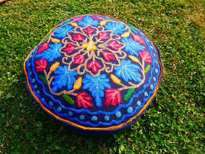 Hand-Embroidered Kashmiri Mandala Cushion Cover – Boho Floor Seating Pillow for Meditation | Cover Only