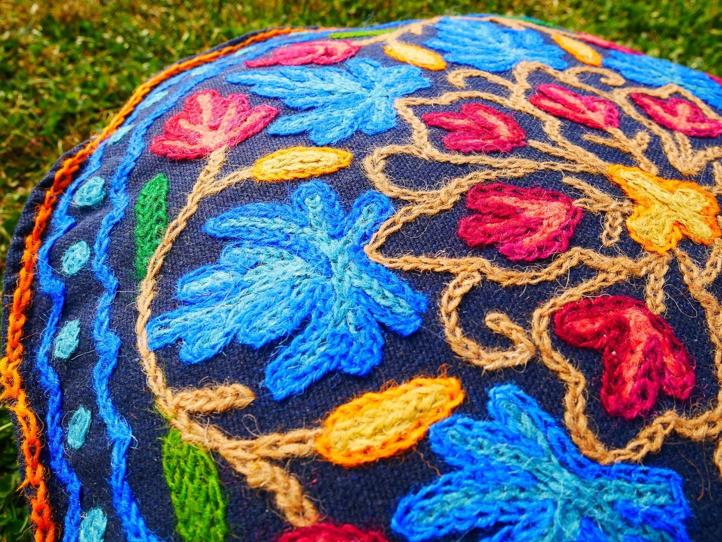 Hand-Embroidered Kashmiri Mandala Cushion Cover – Boho Floor Seating Pillow for Meditation | Cover Only