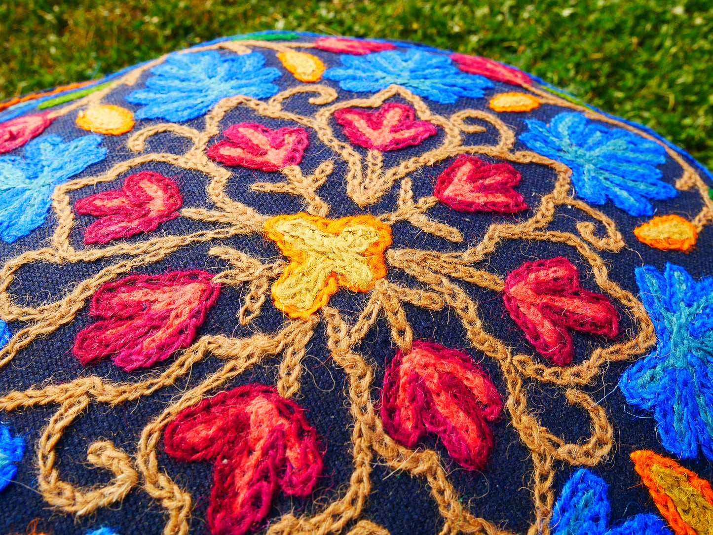 Hand-Embroidered Kashmiri Mandala Cushion Cover – Boho Floor Seating Pillow for Meditation | Cover Only