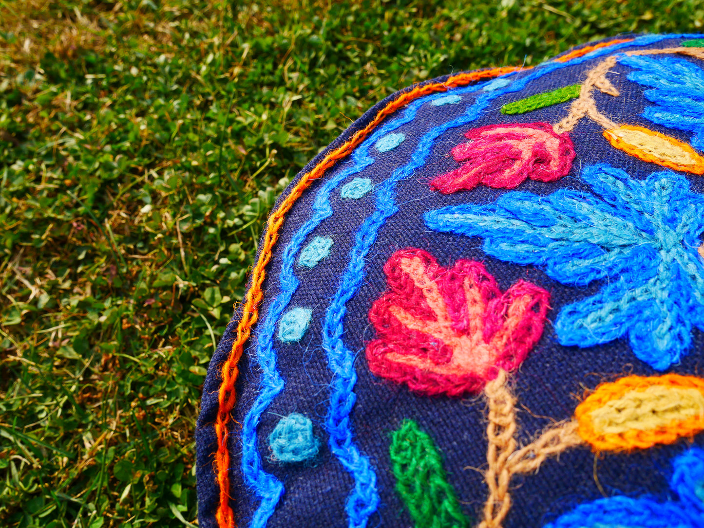 Hand-Embroidered Kashmiri Mandala Cushion Cover – Boho Floor Seating Pillow for Meditation | Cover Only