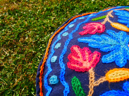 Hand-Embroidered Kashmiri Mandala Cushion Cover – Boho Floor Seating Pillow for Meditation | Cover Only