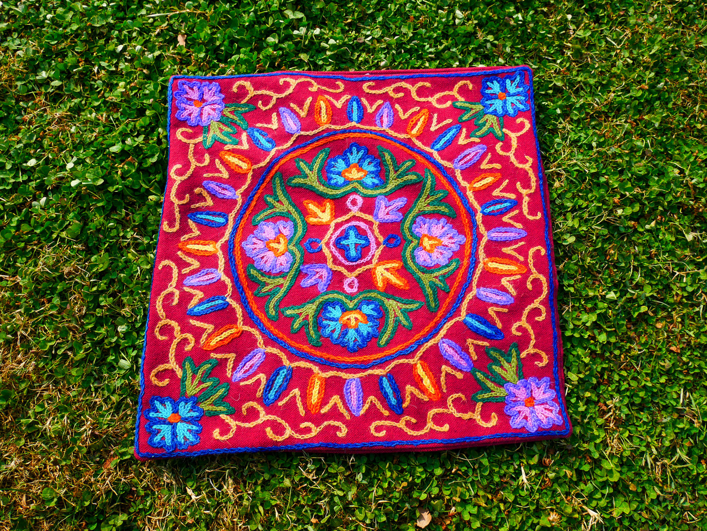 Colorful Kashmiri Crewel Pillow Covers: Handcrafted by Artisans  16x16 inches