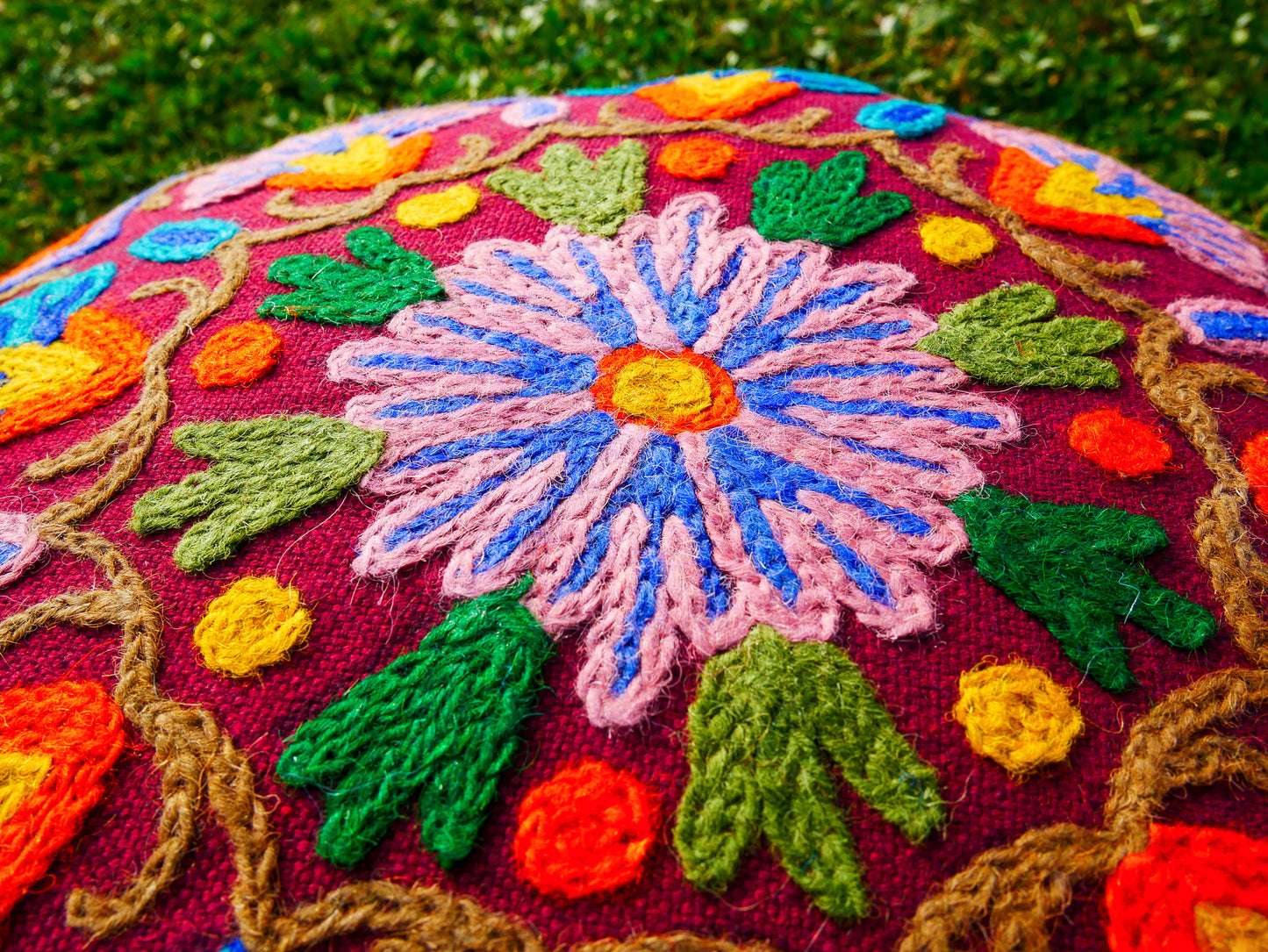 Kashmiri Mandala Meditation Cushion Cover – Hand-Embroidered Boho Floor Pillow for Yoga, Mindfulness & Relaxation | Cover Only