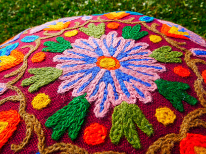 Kashmiri Mandala Meditation Cushion Cover – Hand-Embroidered Boho Floor Pillow for Yoga, Mindfulness & Relaxation | Cover Only