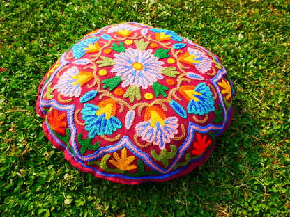 Kashmiri Mandala Meditation Cushion Cover – Hand-Embroidered Boho Floor Pillow for Yoga, Mindfulness & Relaxation | Cover Only