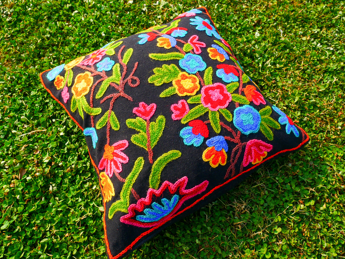 Colorful Kashmiri Crewel Pillow Covers: Handcrafted by Artisans 16x16 inches