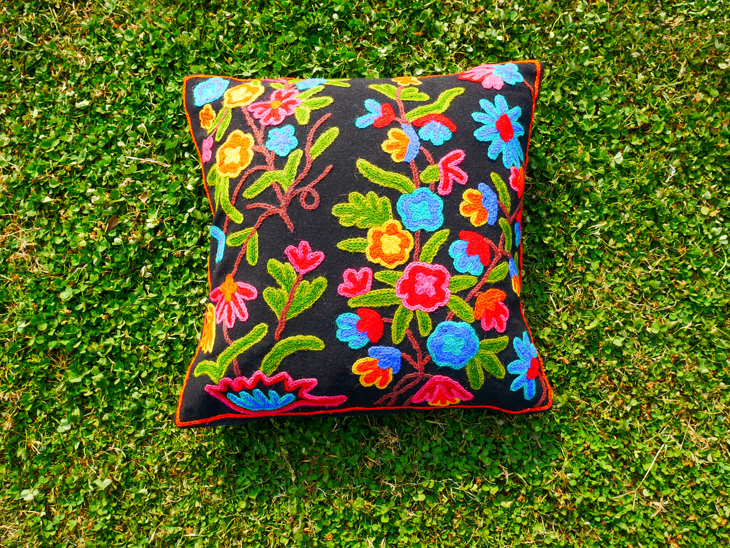 Colorful Kashmiri Crewel Pillow Covers: Handcrafted by Artisans 16x16 inches