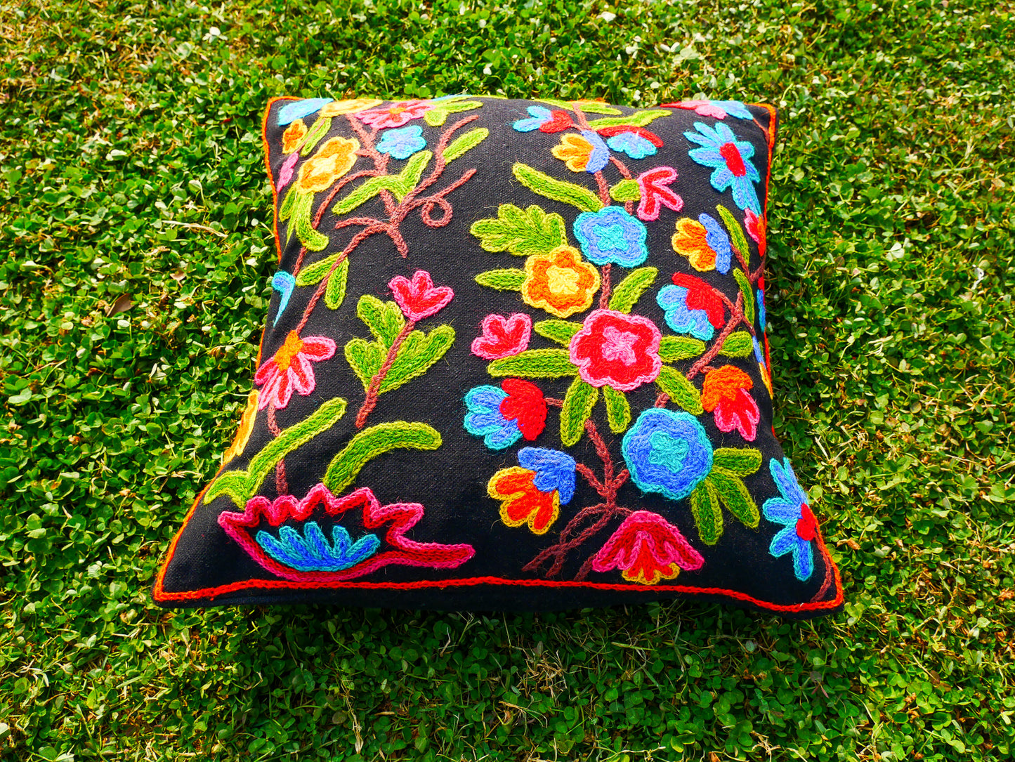 Colorful Kashmiri Crewel Pillow Covers: Handcrafted by Artisans 16x16 inches