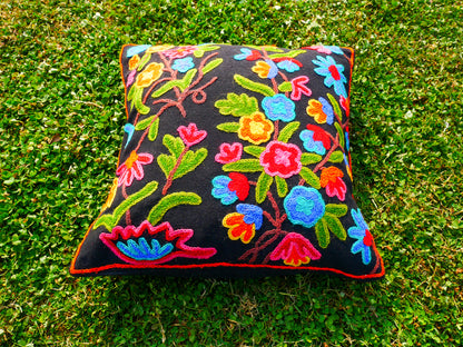 Colorful Kashmiri Crewel Pillow Covers: Handcrafted by Artisans 16x16 inches