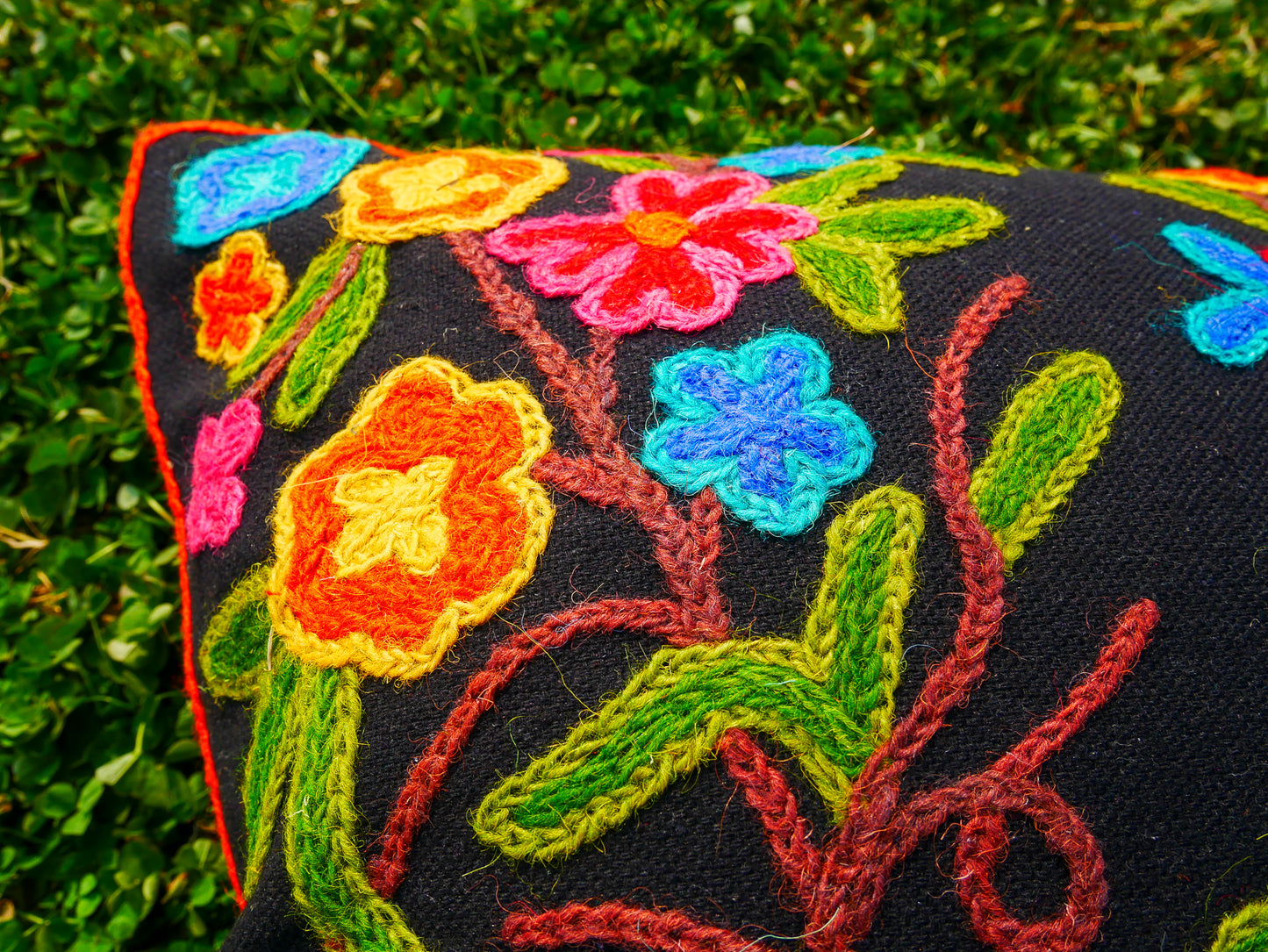 Colorful Kashmiri Crewel Pillow Covers: Handcrafted by Artisans 16x16 inches