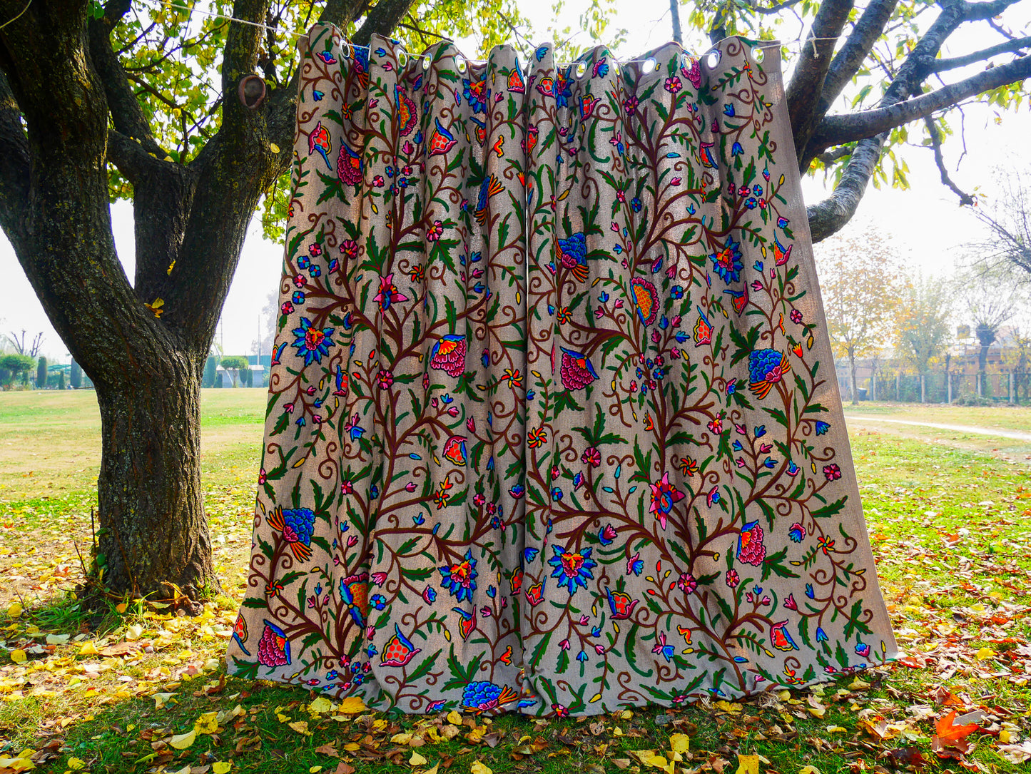 Amazing Embroidery curtain - Hand embroidered Flower curtains - Kashmiri cotton and wool bedroom curtain Boho