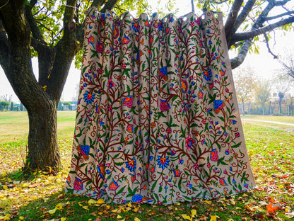 Amazing Embroidery curtain - Hand embroidered Flower curtains - Kashmiri cotton and wool bedroom curtain Boho