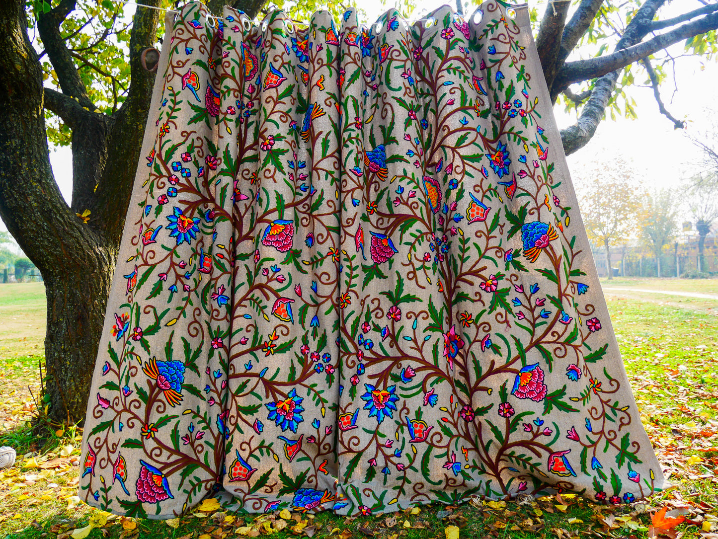 Amazing Embroidery curtain - Hand embroidered Flower curtains - Kashmiri cotton and wool bedroom curtain Boho