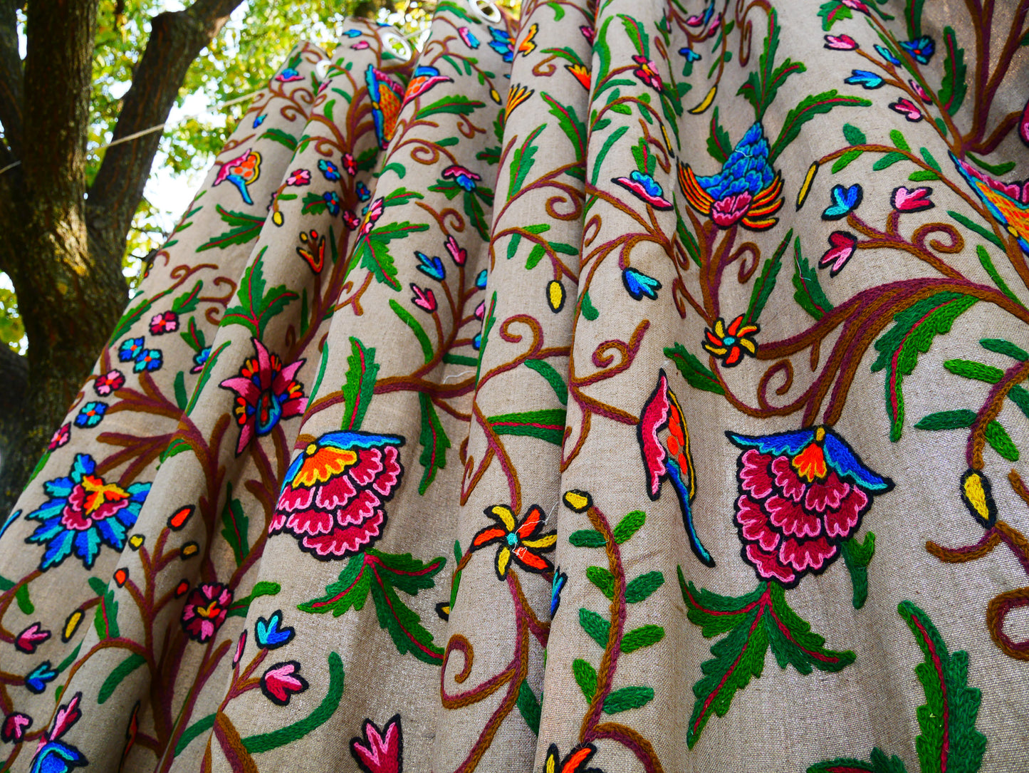 Amazing Embroidery curtain - Hand embroidered Flower curtains - Kashmiri cotton and wool bedroom curtain Boho