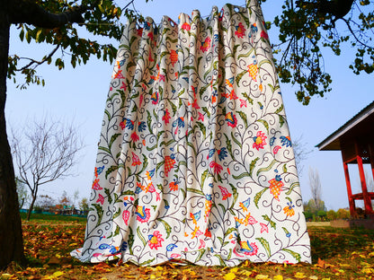 Kashmiri Embroidery curtain panel - Hand embroidered Flower curtain cotton and wool bedroom curtain- Boho Blackout curtain