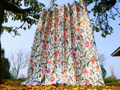 Kashmiri Embroidery curtain panel - Hand embroidered Flower curtain cotton and wool bedroom curtain- Boho Blackout curtain