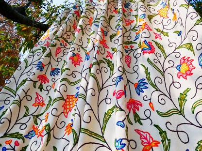 Kashmiri Embroidery curtain panel - Hand embroidered Flower curtain cotton and wool bedroom curtain- Boho Blackout curtain