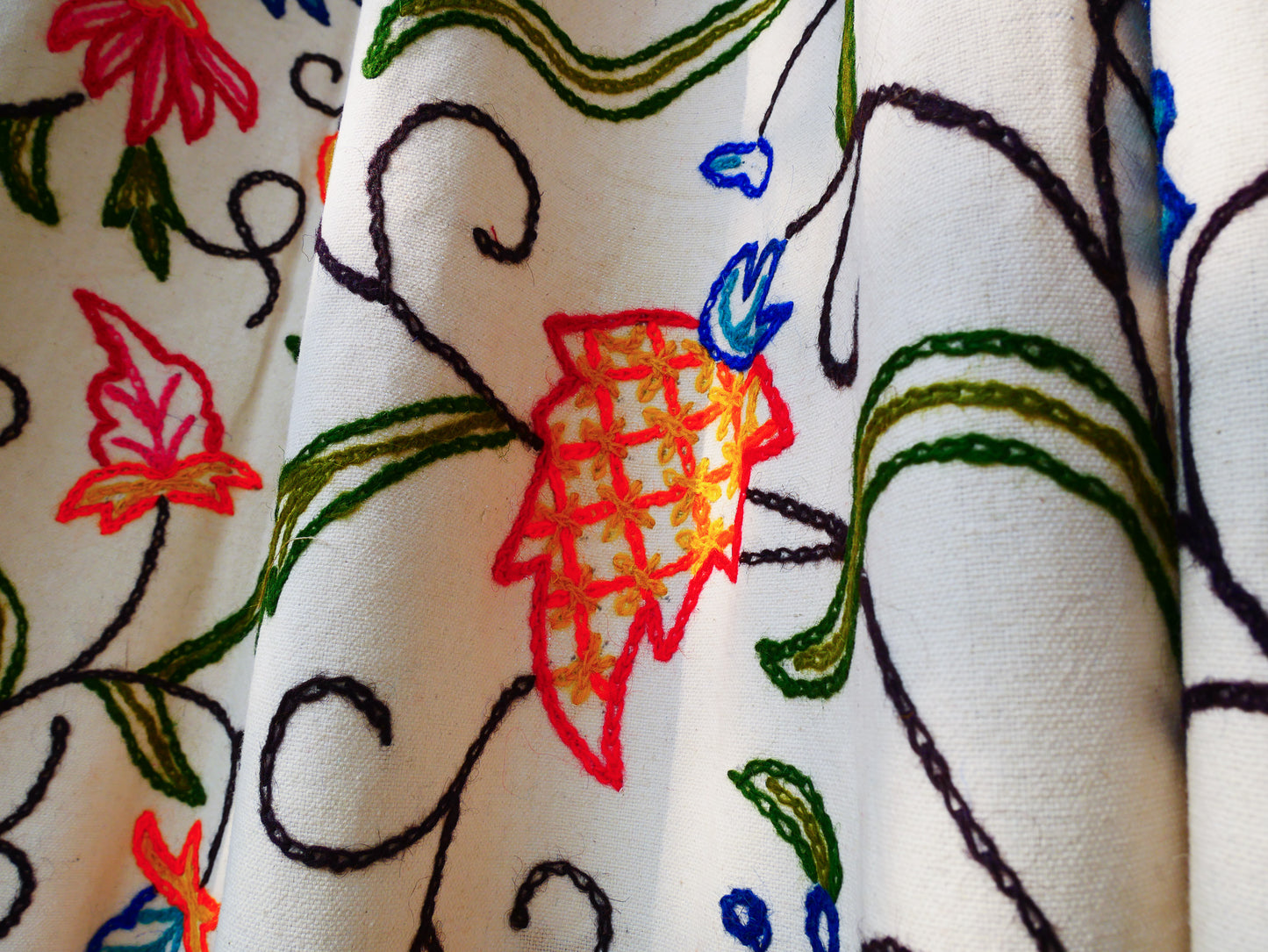 Kashmiri Embroidery curtain panel - Hand embroidered Flower curtain cotton and wool bedroom curtain- Boho Blackout curtain