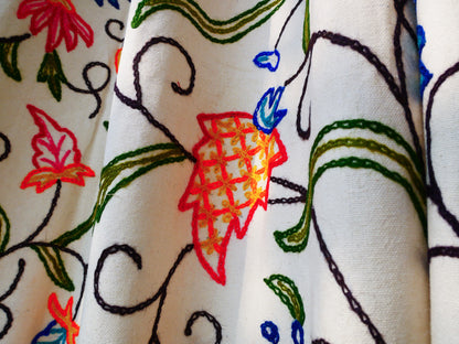 Kashmiri Embroidery curtain panel - Hand embroidered Flower curtain cotton and wool bedroom curtain- Boho Blackout curtain