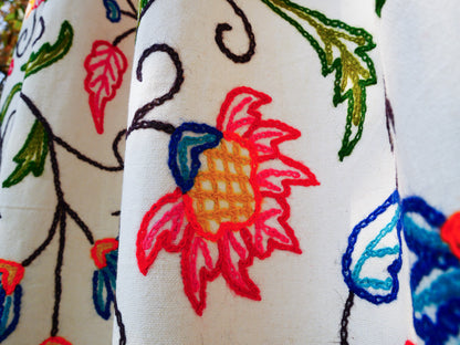Kashmiri Embroidery curtain panel - Hand embroidered Flower curtain cotton and wool bedroom curtain- Boho Blackout curtain
