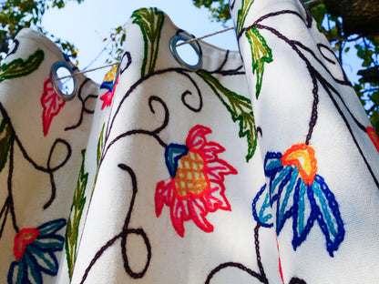Kashmiri Embroidery curtain panel - Hand embroidered Flower curtain cotton and wool bedroom curtain- Boho Blackout curtain