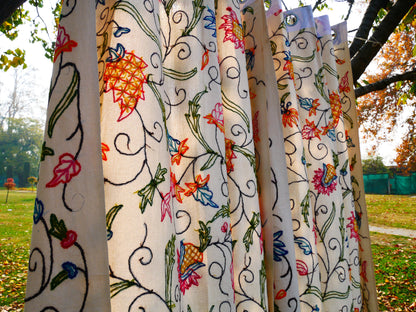 Kashmiri Embroidery curtain panel - Hand embroidered Flower curtain cotton and wool bedroom curtain- Boho Blackout curtain