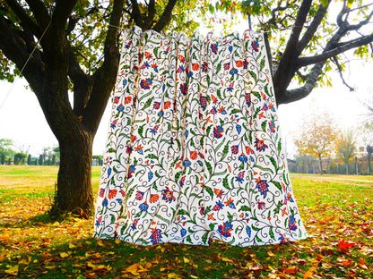 Kashmiri Embroidery curtain - Hand embroidered Flower curtains - cotton and wool bedroom curtain- Boho style