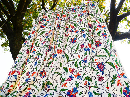 Kashmiri Embroidery curtain - Hand embroidered Flower curtains - cotton and wool bedroom curtain- Boho style