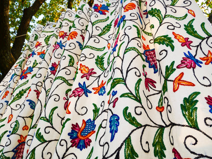 Kashmiri Embroidery curtain - Hand embroidered Flower curtains - cotton and wool bedroom curtain- Boho style