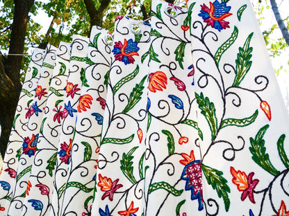 Kashmiri Embroidery curtain - Hand embroidered Flower curtains - cotton and wool bedroom curtain- Boho style