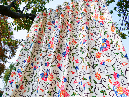 hand embroidered curtain panel from Kashmir - Flower curtain cotton and wool bedroom curtain- Boho Blackout curtain