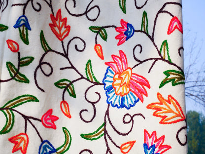 hand embroidered curtain panel from Kashmir - Flower curtain cotton and wool bedroom curtain- Boho Blackout curtain