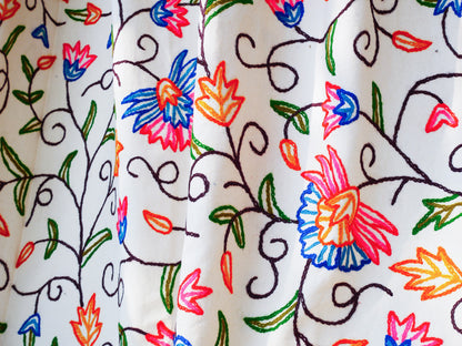 hand embroidered curtain panel from Kashmir - Flower curtain cotton and wool bedroom curtain- Boho Blackout curtain