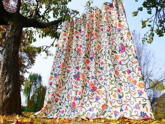 hand embroidered curtain panel from Kashmir - Flower curtain cotton and wool bedroom curtain- Boho Blackout curtain