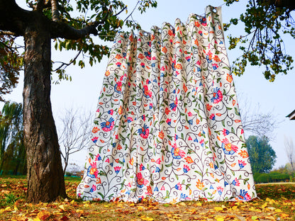 hand embroidered curtain panel from Kashmir - Flower curtain cotton and wool bedroom curtain- Boho Blackout curtain