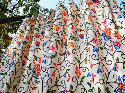 hand embroidered curtain panel from Kashmir - Flower curtain cotton and wool bedroom curtain- Boho Blackout curtain