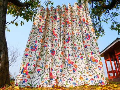 hand embroidered curtain panel from Kashmir - Flower curtain cotton and wool bedroom curtain- Boho Blackout curtain